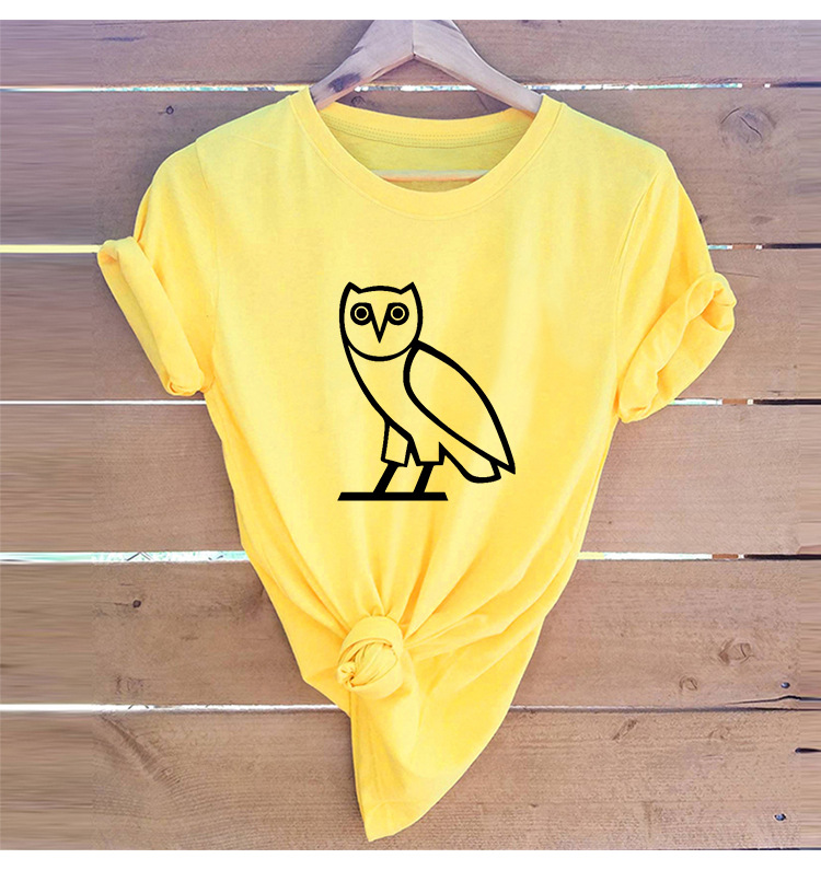 simple line owl print casual short-sleeved T-shirt NSYIC56488