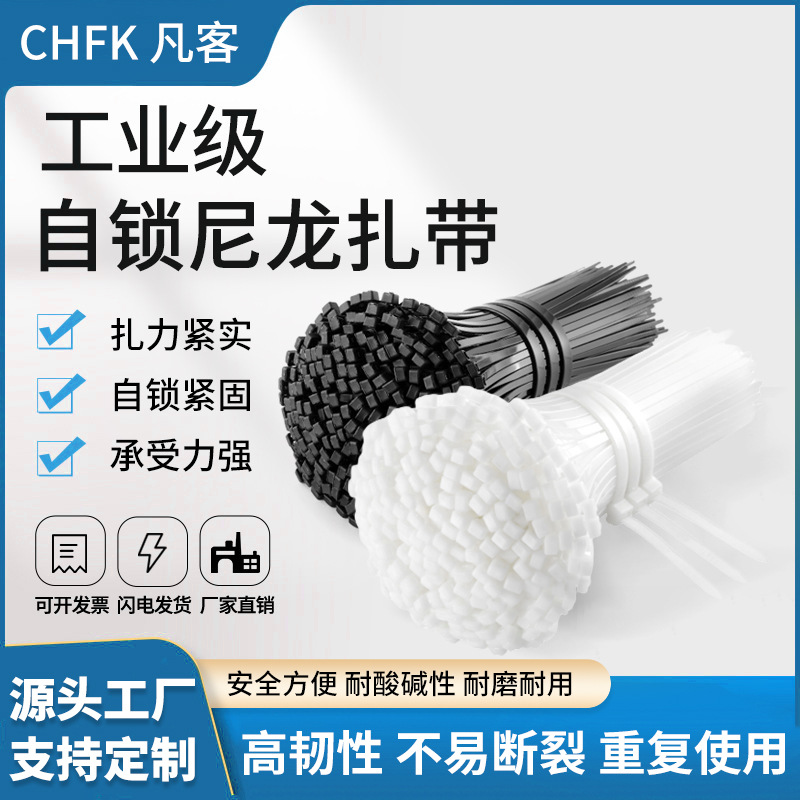 工厂批发尼龙扎带自锁式束线带3*4*5*8*10*200耐温塑料捆扎带线带