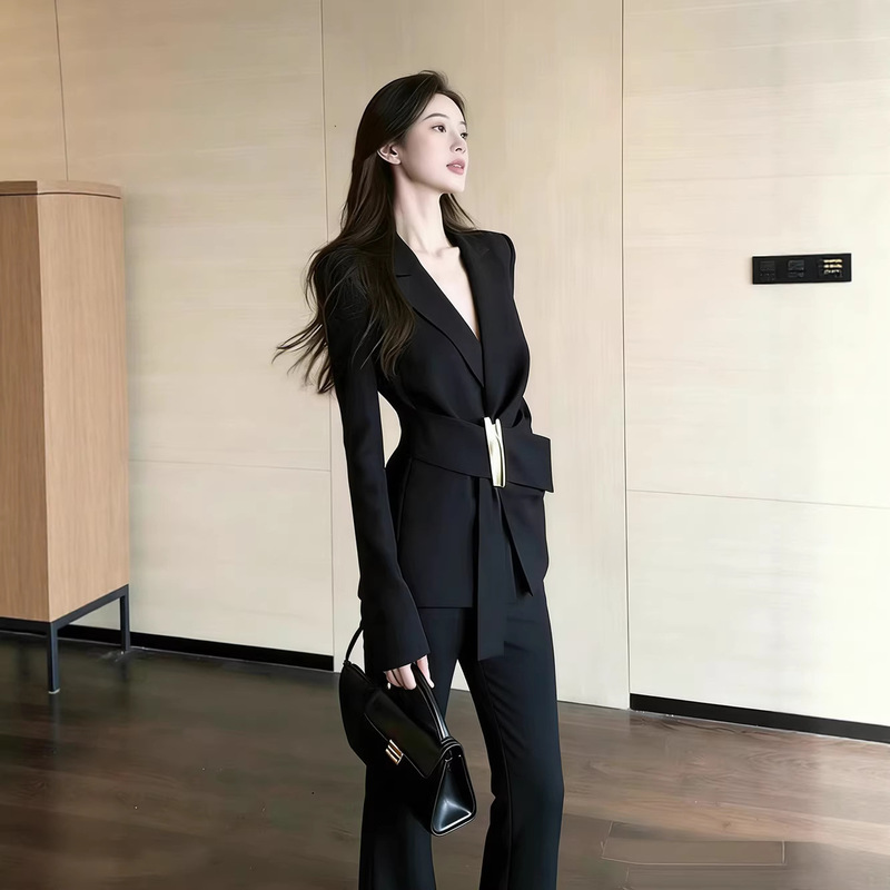 [in Stock] 5030 Spring and Autumn New Style Suit Pants Two-Piece Set Plus Size mm Elegant Flared Pants for Slightly Chubby Women