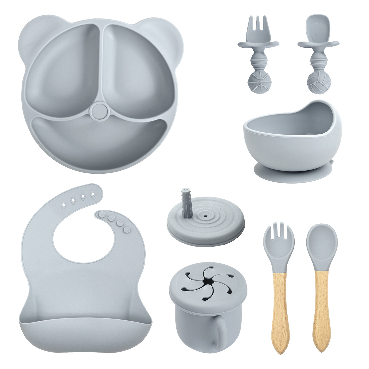 Conjunto de cubiertos de silicona para niños transfronterizos de ocho piezas con cucharas de silicona cucharas cucharas