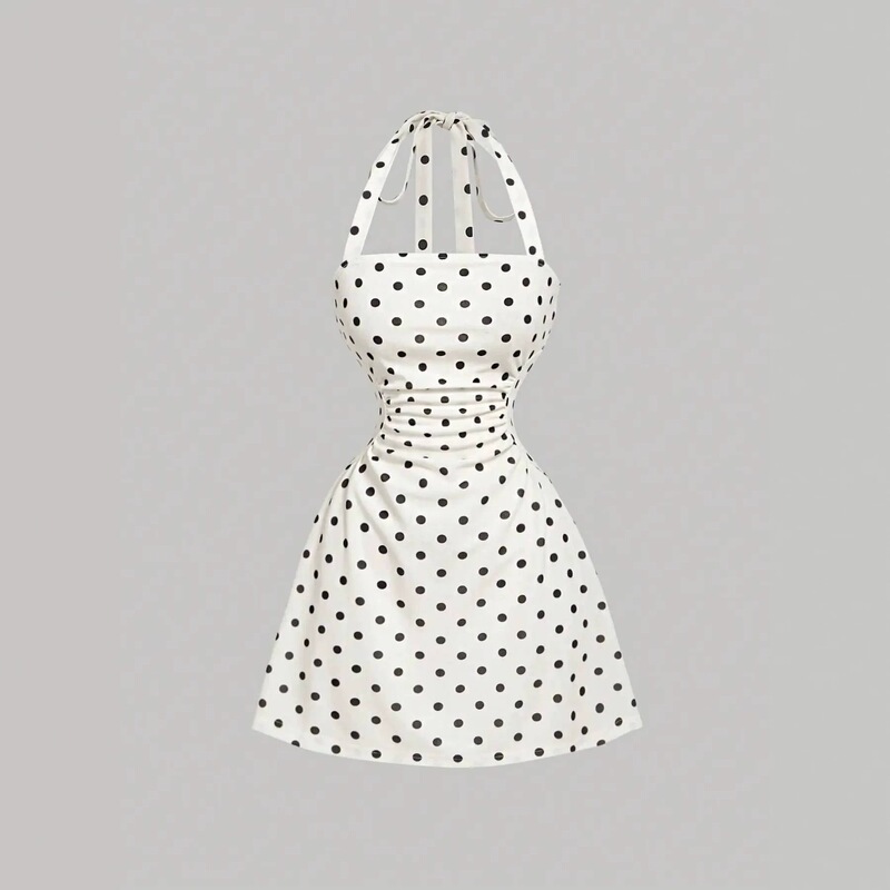 Women's Solid Color Pleated Tie-Back Sleeveless A-Line Short Dress Casual Fashion Women's Solid Color Pleated Tie-Back Sleeveless A-Line Short Dress Casual Fashion