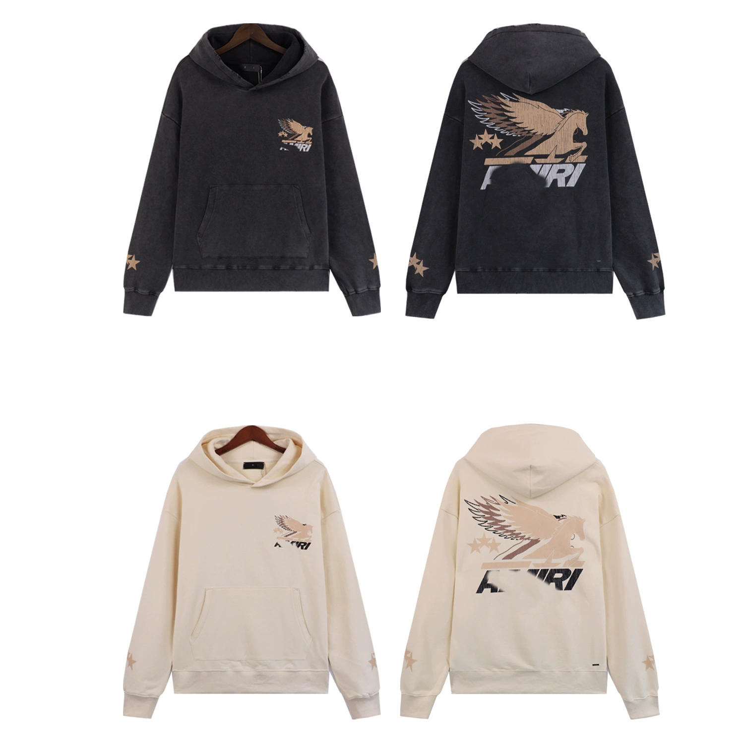 Новый европейский и американский постирая свитер AMIRI с принтом Пегаса модный тренд мужской свободный повседневный толстовка с капюшоном