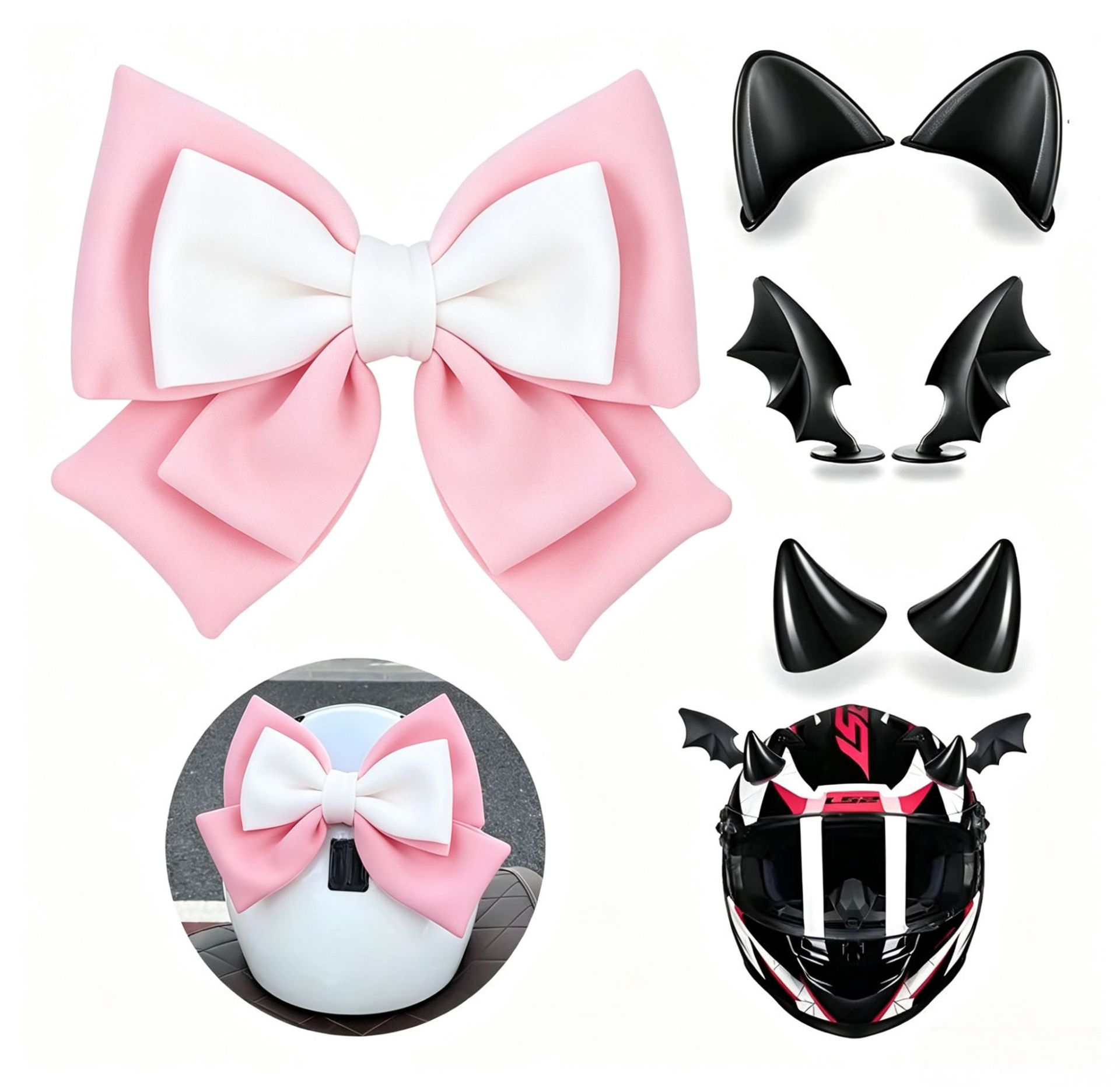 Bow Tie Electric Vehicle Motorcycle Decorative Helmet Accessories Rear Accessories Horn Cat Ears Devil Wings Set