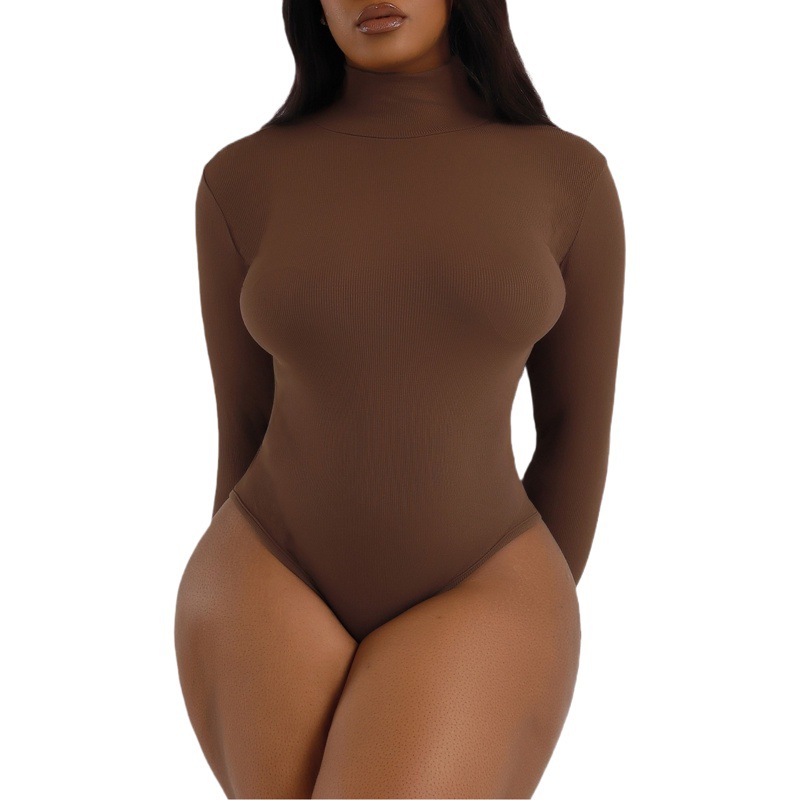 Body de Mujer para Otoño e Invierno, Estilo Europeo y Americano, Cuello Alto, Manga Larga, Ajustado