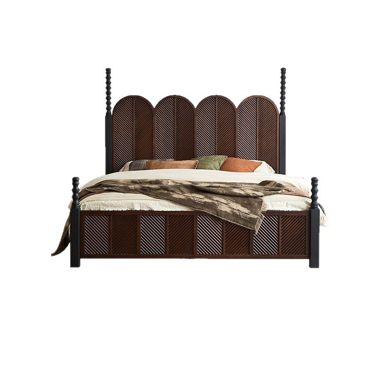 Cama de madera maciza francesa retro americana dormitorio principal color nuez cama doble simple muebles de dormitorio modernos cama de boda medieval