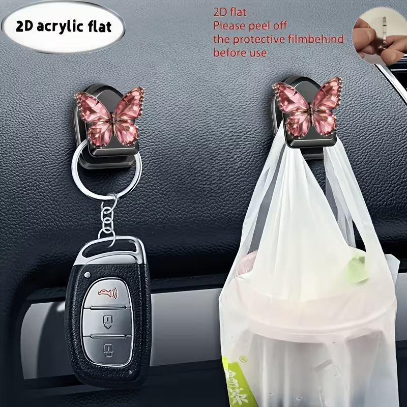 Cross-Border Acrylic 2D Flat Pink Butterfly Pattern Combination Multifunctional Adhesive Car Storage Organizer