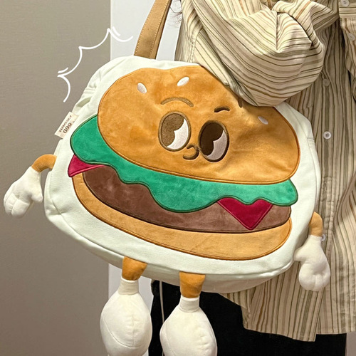 Xiaohongshu Hamburger Cute Shoulder Bag Niche One-shoulder Crossbody Canvas Bag Gift Your Girlfriend Cute Duoduo Series Bags