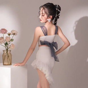 2025 Spring and Summer Latin Dance Clothes New Dance Clothes Children's Women's Practice Clothes White Casual Fashion Same Style Children's