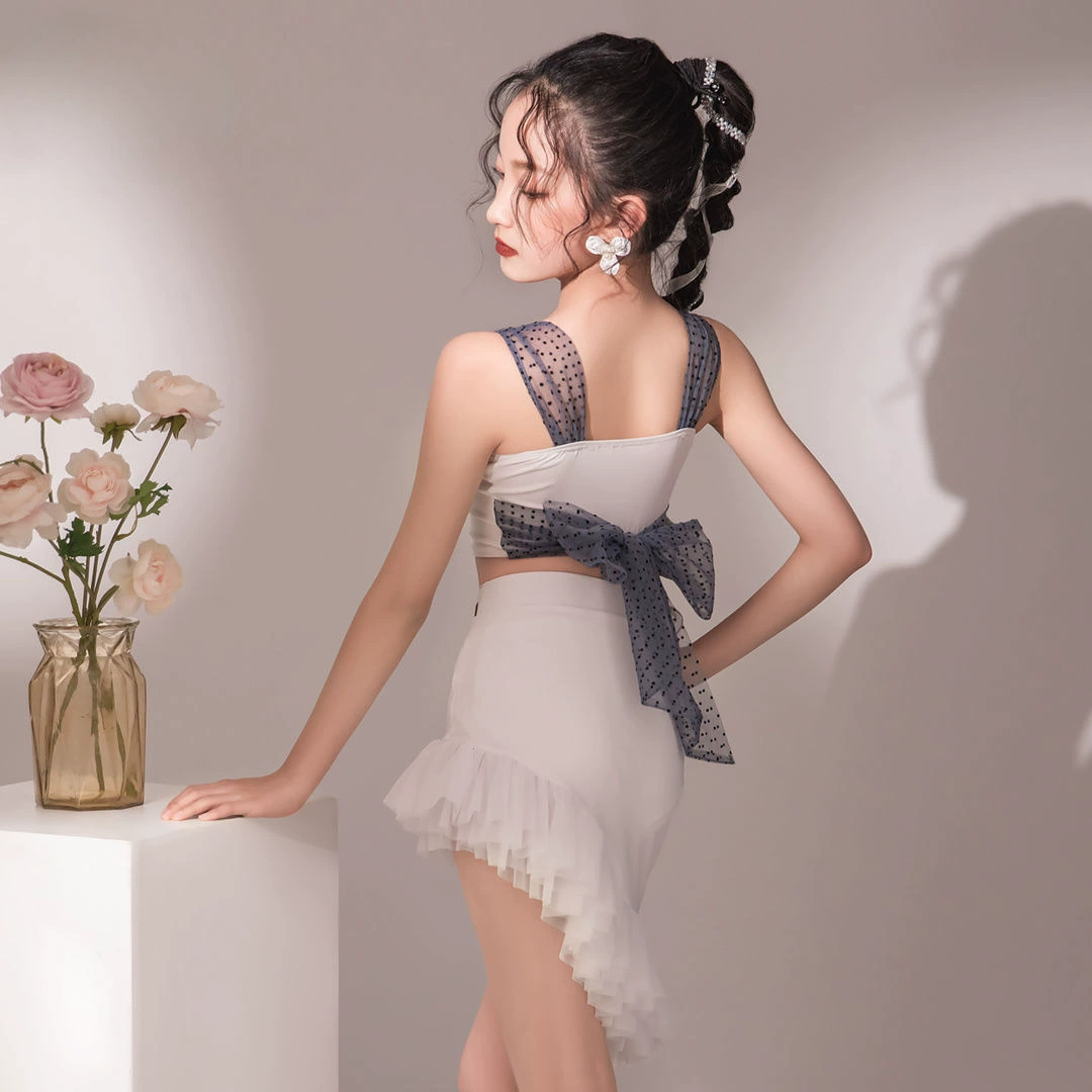 2025 весенне-летняя одежда для латинских танцев, новая танцевальная одежда, детская женская тренировочная одежда, белая повседневная мода, детская одежда в одном стиле