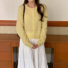 韩国东大门女装2025春夏款气质甜美百搭温柔紫色针织开衫上衣女