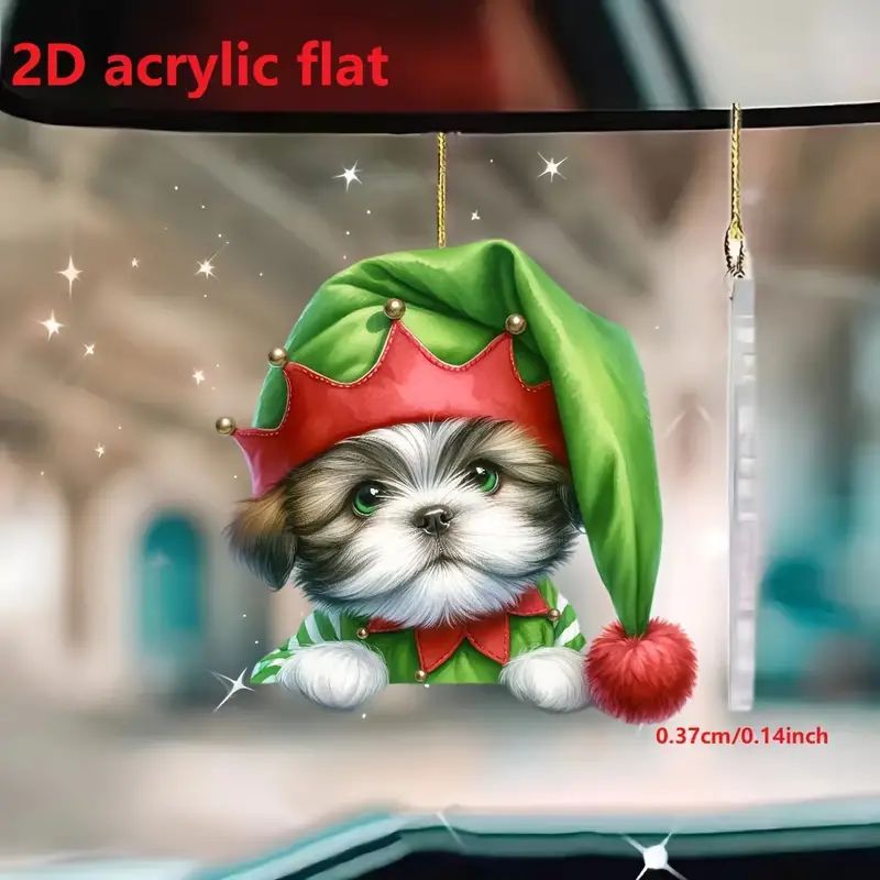 Creativo nuevo adorable cachorro de Navidad colgante de árbol de Navidad acrílico plano transfronterizo decoración de colgante de automóvil