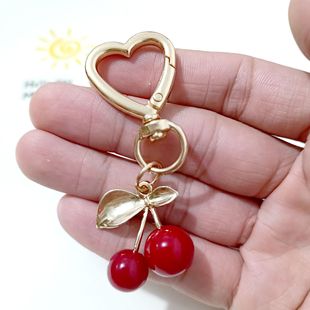Korean style K gold leaf cherry pendant alloy accessories DIY handmade hair accessories headdress pendant love-shaped keychain
