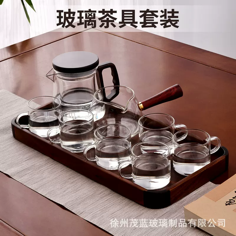 耐热玻璃小茶杯家用功夫茶具透明带茶漏套装主人杯带把品茗杯子
