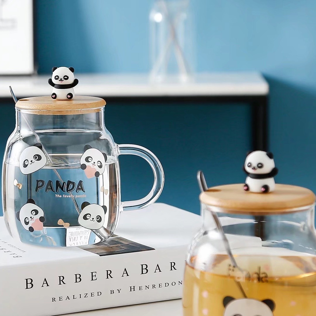 Personalidad creativa lindo Panda de dibujos animados vidrio con tapa cuchara muñeca desayuno taza animal Tesoro Nacional Agua