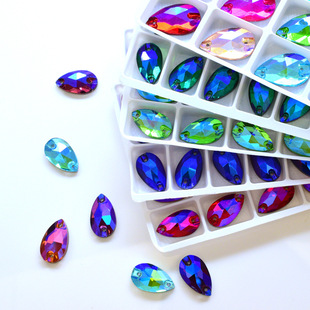 DIY flat buckle material drill double hole drop-shaped crystal glass stick hand-stitched drill shoes sewing clothing