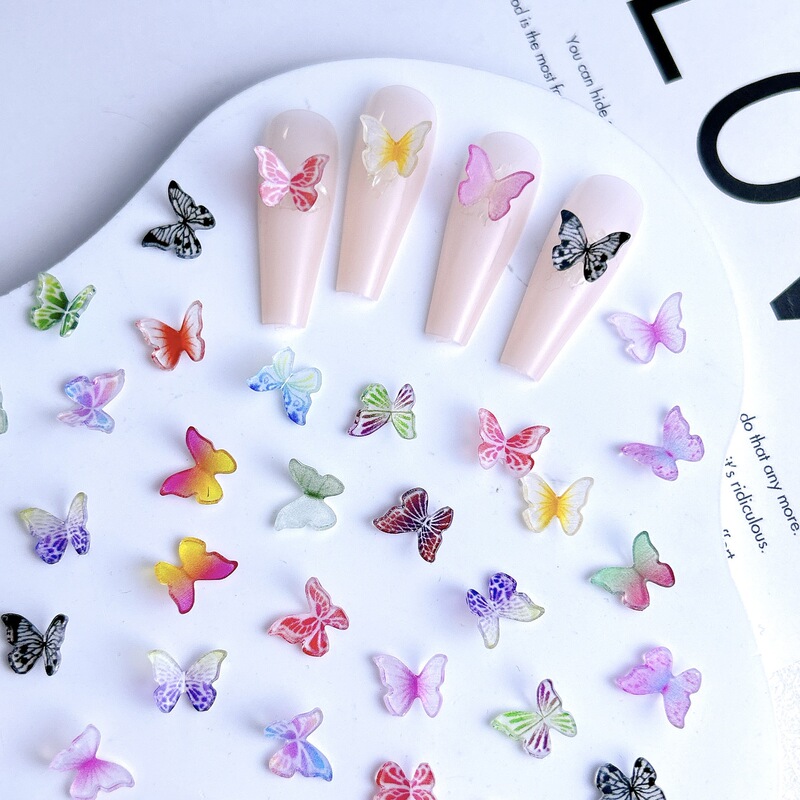 New net red color three-dimensional resin butterfly hot girl sweet cool nail accessories DIY wear accessories wholesale