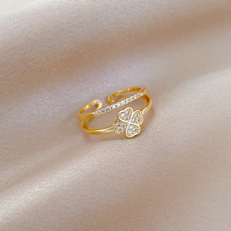 Vierblättriger Blumenring Mit Diamanten Verstellbar Damenschmuck_voghion.com