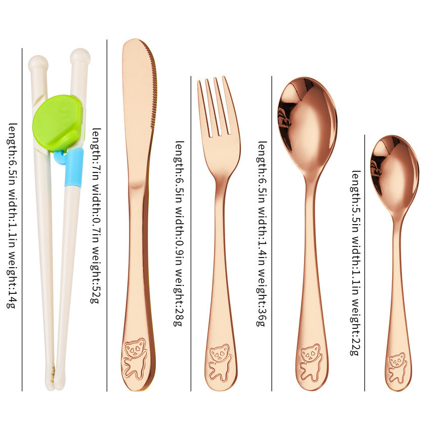 Creativo 304 de acero inoxidable cuchillo para niños, tenedor y cuchara palillos traje de dibujos animados de alto aspecto cuchara de entrenamiento Tenedor Oso vajilla