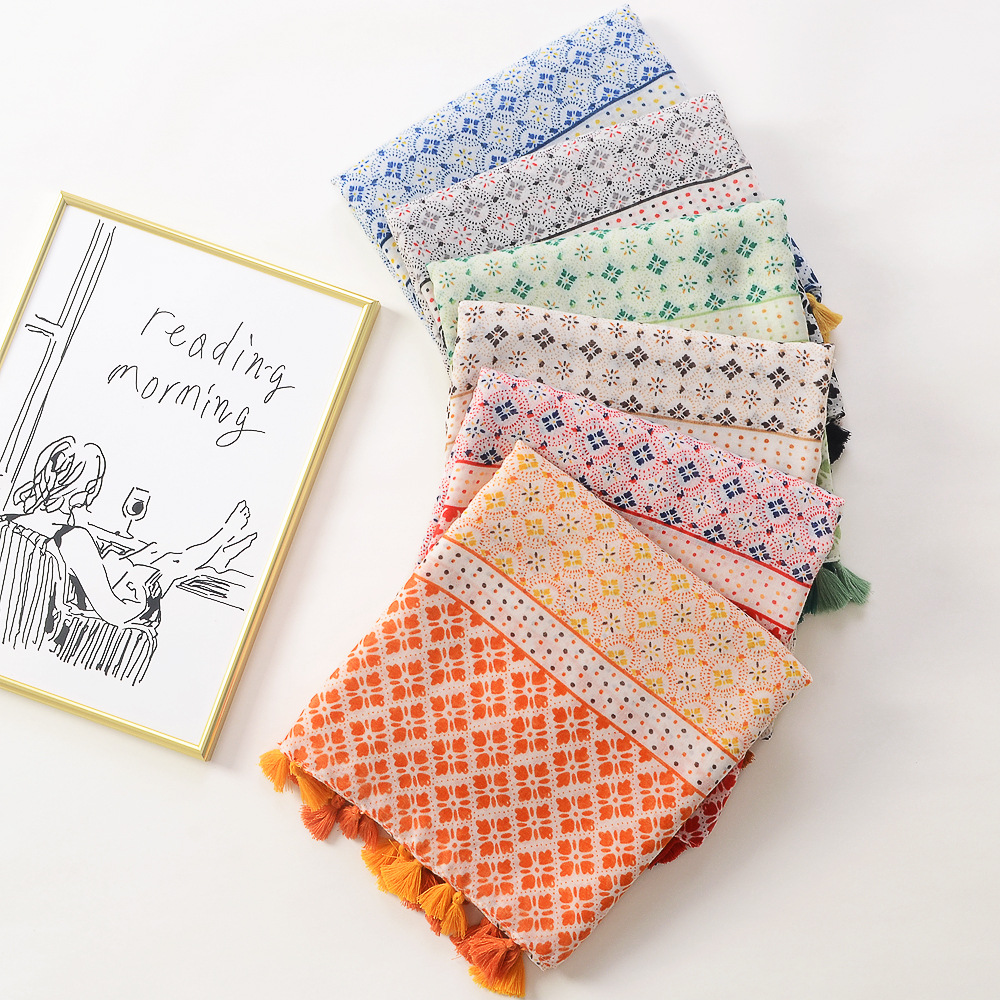 Comercio exterior transfronterizo costura artística Impresión de algodón y lino sensación bufanda de seda versátil bufanda grande viajes protector solar chal Toalla de playa