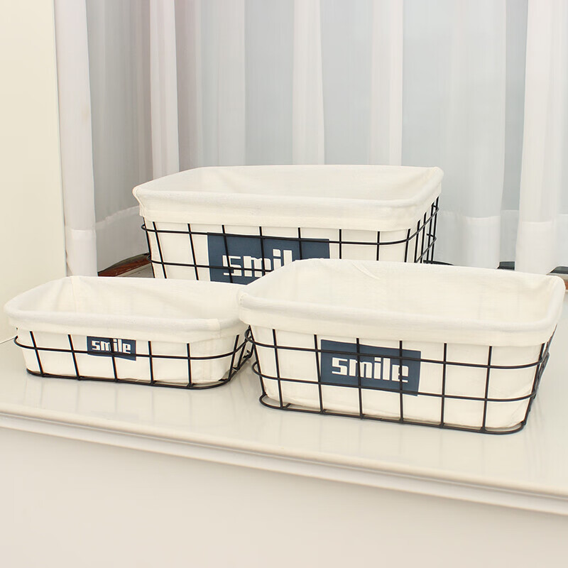 Cesta de almacenamiento sencilla de hierro forjado, caja de almacenamiento de escritorio para refrigerios, artículos diversos, mascarillas faciales, cosméticos, calcetines, almacenamiento y organización.