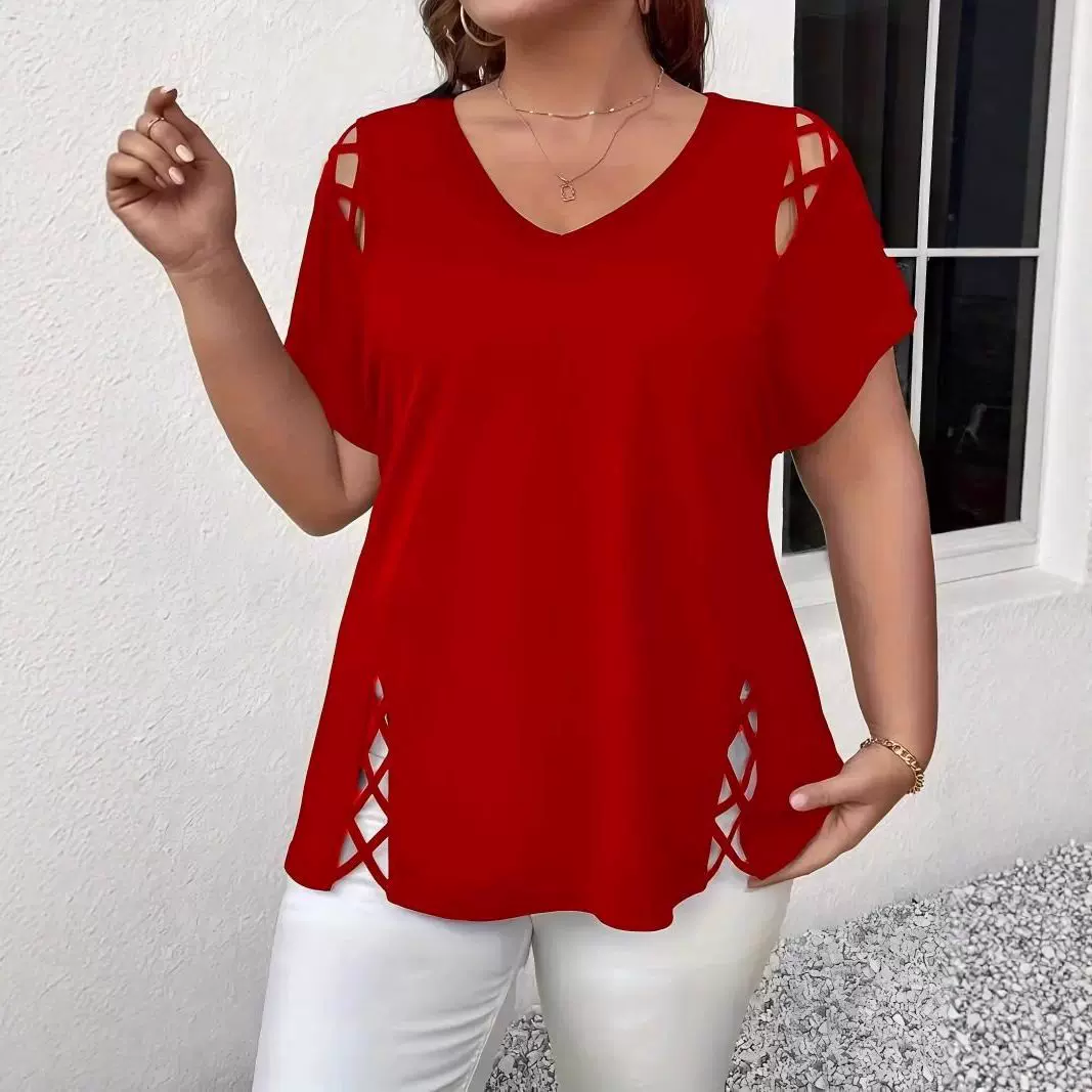 休闲女装大码T恤跨境2025胖mm短袖速卖通露肩上衣亚马逊欧美时尚