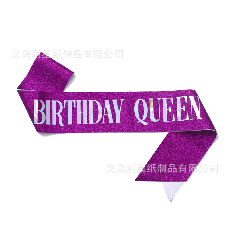 グリッターリボン ホットスタンピング BIRTHDAY GIRL QUEEN ショルダーストラップ 女の子の誕生日パーティー ショルダーストラップ エチケットストラップ|undefined