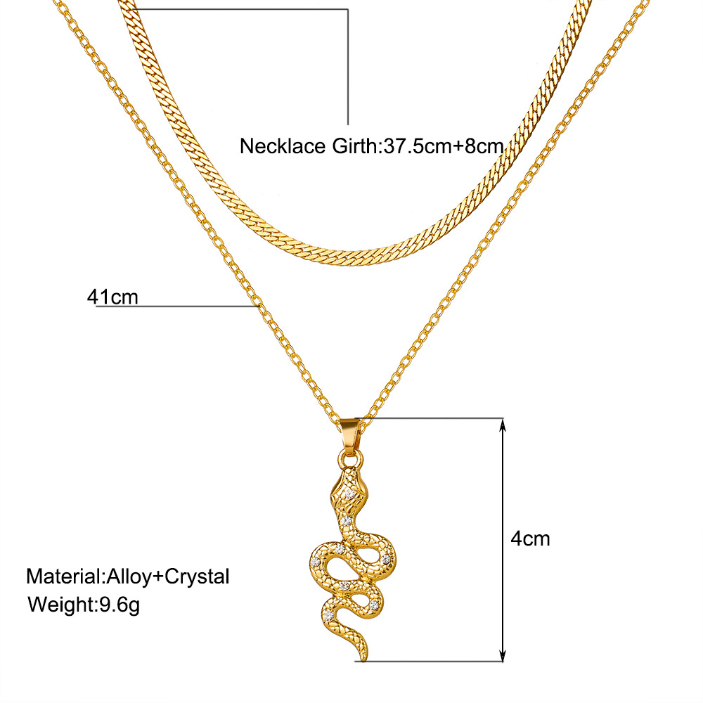 Vente En Gros Bijoux Pendentif En Forme De Serpent Clouté De Diamants Collier Double Couche Nihaojewelry display picture 1