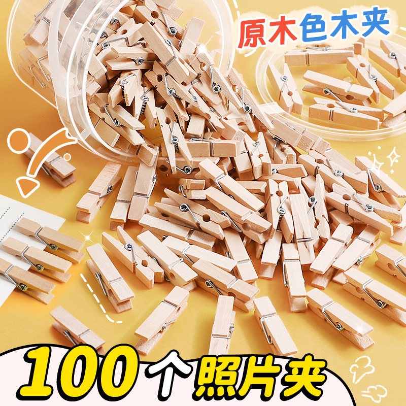 Fábrica al por mayor color de madera mano foto clip de madera de color 100 etiquetas de cuerda de cáñamo clip de madera