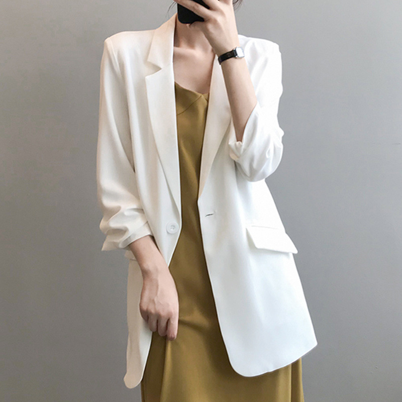 Shiffon thin summer long white classic suit jacket