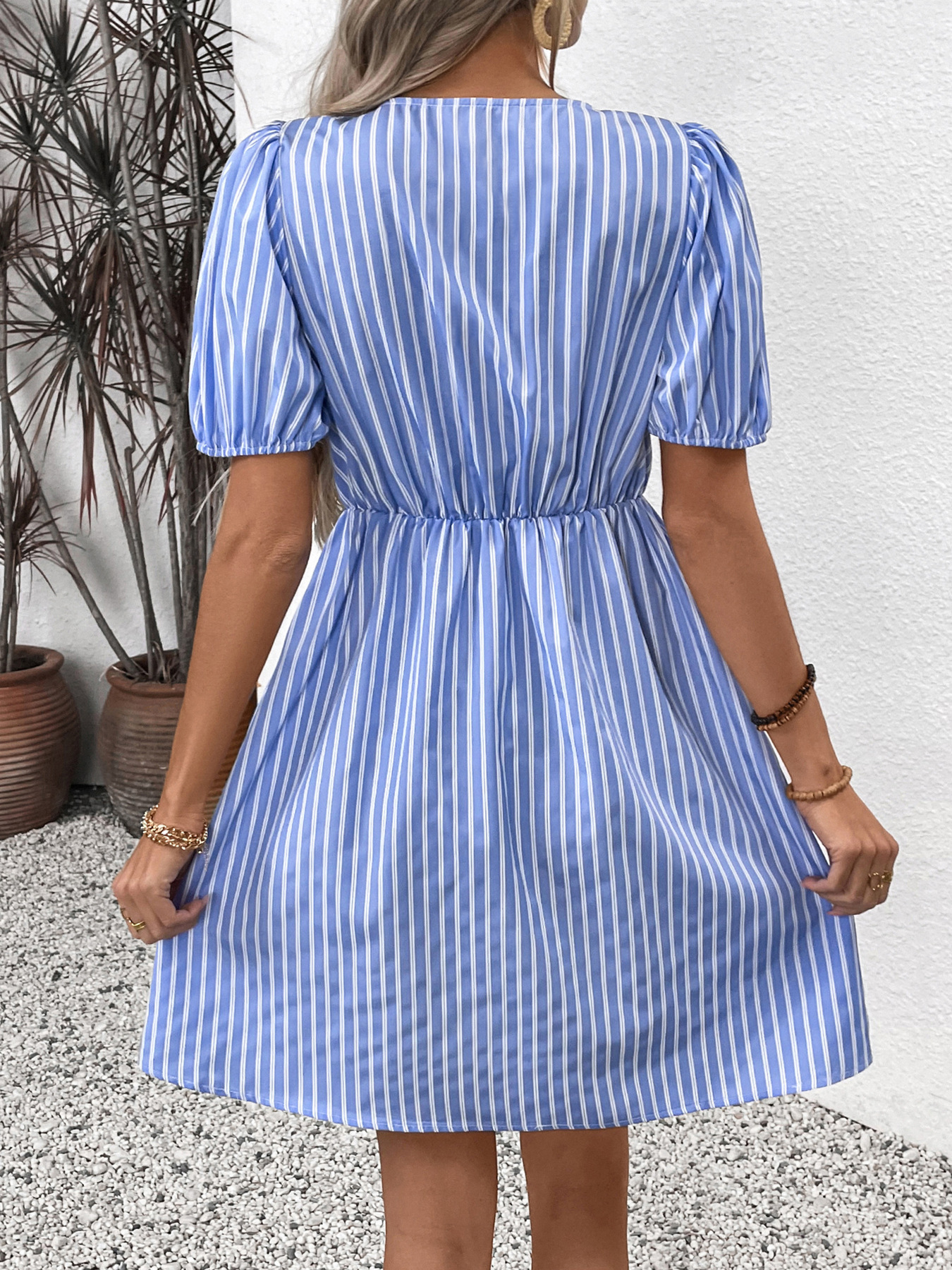 Summer Striped Dress round Neck Bowknot Lace up Dress 9 Summer Striped Dress round Neck Bowknot Lace up Dress