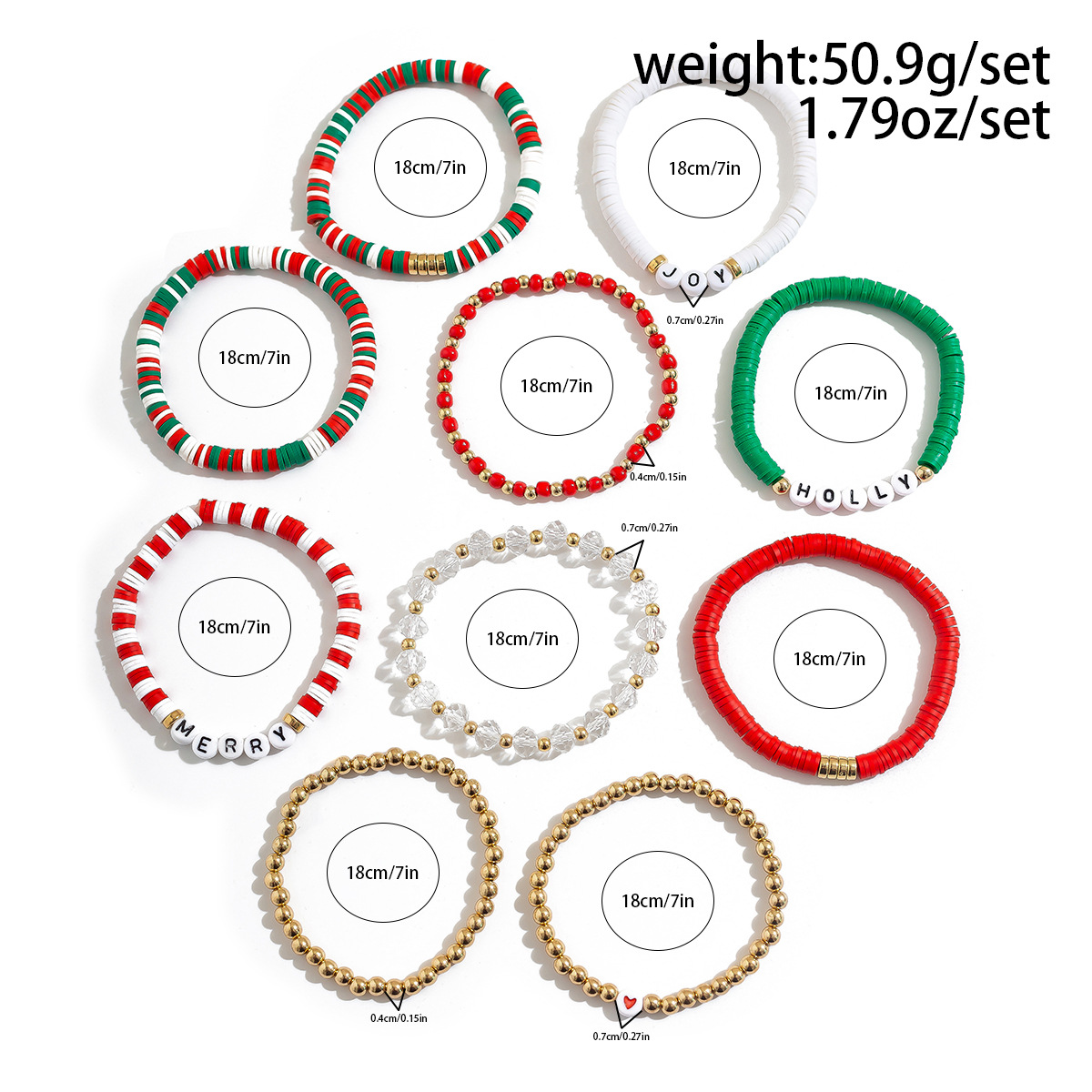 27g Weight Bracelets Classification CCB, Arylic, soft clay Chain Material Beaded Chain Chain Type 1 Set Quantity Party, Festival Occasion CCB, Arylic, soft clay Material Christmas Festival Letter, Heart Shape, Snowman Pattern Women's Gender Cute Style Cute Letter Heart Shape Snowman CCB Arylic Soft Clay Beaded Chain Beaded Bracelets Wholesale 14