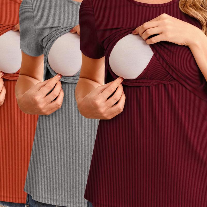 3pcs Ruched Maternity Breastfeeding Tops 3pcs Women's跨境|undefined