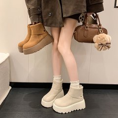 2025秋冬新款厚底马丁靴女松糕跟圆头后拉链勃肯短靴