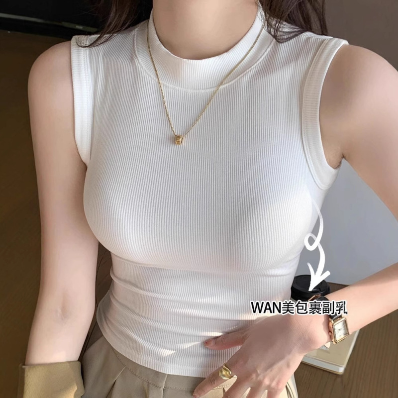 Half Turtleneck Threaded Bottoming Shirt for Women, Sleeveless Vest, Suspenders to Cover Breasts, Outer Wear and Inner Tops for Women