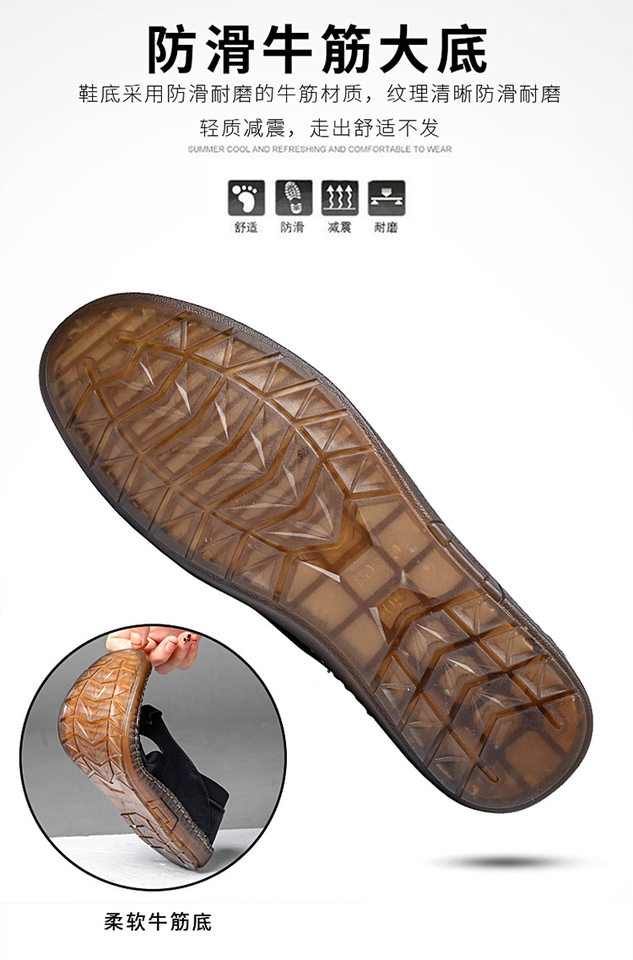 Giày sandal da nam thủ công đan dây, thoáng khí khoét lỗ, kiểu bao đầu — Màu kaki, màu đen chi tiết 7