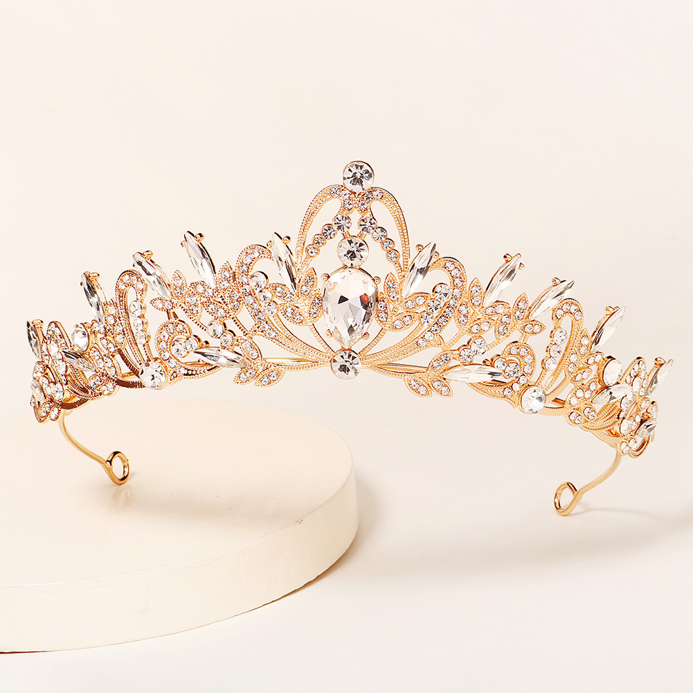 歐美配飾品熱銷簡約合金皇冠氣質鑲鑽大水滴頭飾婚禮宴會新娘王冠