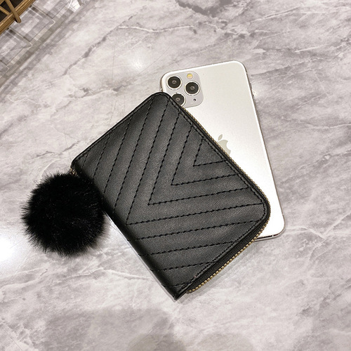 跨境女包批发ladies purses小包绣花卡包毛绒零钱包简约钱包