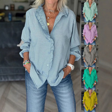 2025外贸跨境新款女装 休闲长袖翻领常规多色女式上衣衬衫