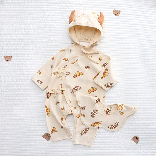 2024 New Nordic Style Ox Horn Bag Cotton Hoodie Newborn Baby Clothes Boneless Undershirt Onesie Set