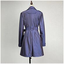 2025中长款深紫色长袖风衣女防风防水西装领双排扣渐变色气质外套