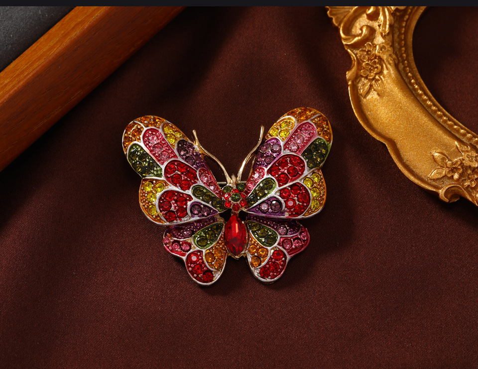 Alloy Material Butterfly Pattern Retro Pin Butterfly Alloy Rhinestone Women's Brooches