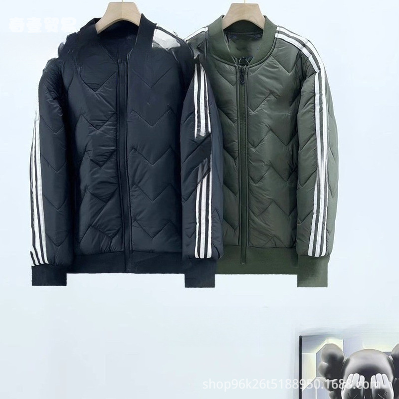 Autumn and Winter New Cotton-Padded Jackets for Men and Women, Three-Stripe Windproof Sports Cotton-Padded Jackets, Stand-Up Collar, Cold-Proof and Warm Jackets with Embroidered Logos