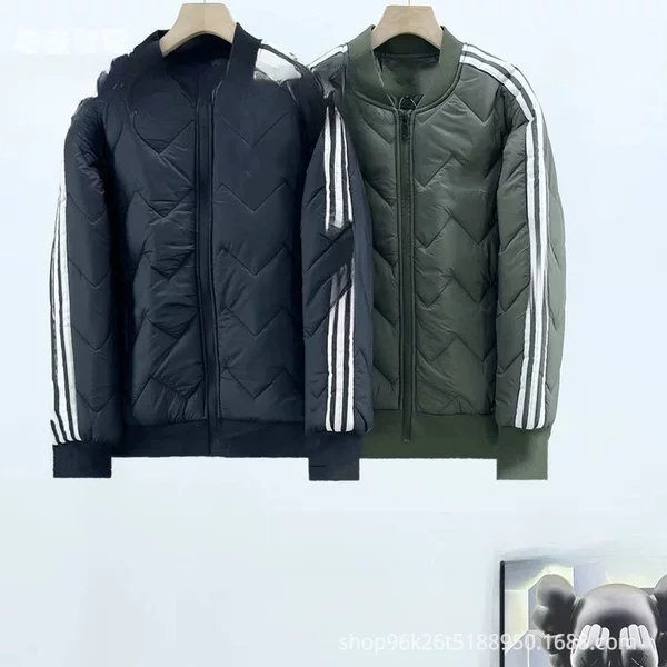 Autumn and Winter New Cotton-Padded Jackets for Men and Women, Three-Stripe Windproof Sports Cotton-Padded Jackets, Stand-Up Collar, Cold-Proof and Warm Jackets with Embroidered Logos