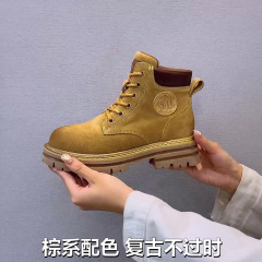 欧版瘦窄马丁靴小牛皮反绒软底踩屎感5cm孔复古短靴女 显瘦不撞款