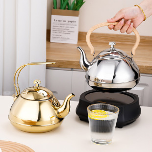 Cross-border Thickeneded Stainless Steel Teapot Golden Commercial Restaurant Tea Water Kettle Household Teapot with Filter Spot Wholesale