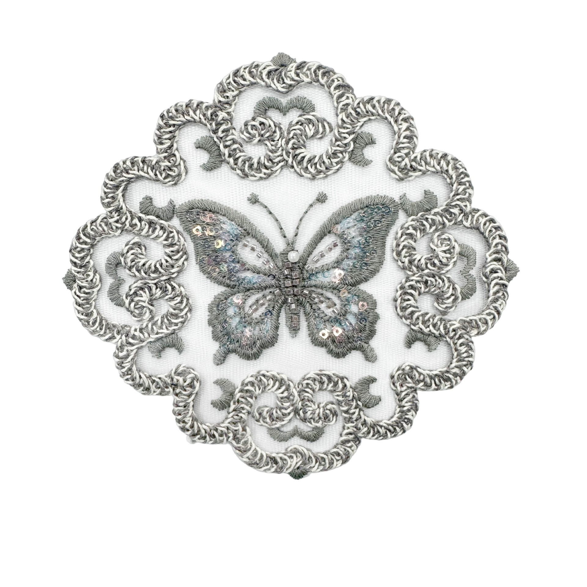 Estilo nacional fresco estilo chino redondo pegado pez mariposa grúa encaje hueco parche decoración vestido chino