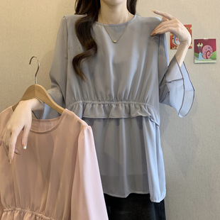 plus size Loose Belly Covering Chiffon Shirt Women's 2025 New Design Sense Niche Western Style Age-reducing chubby girl Thin Shirt