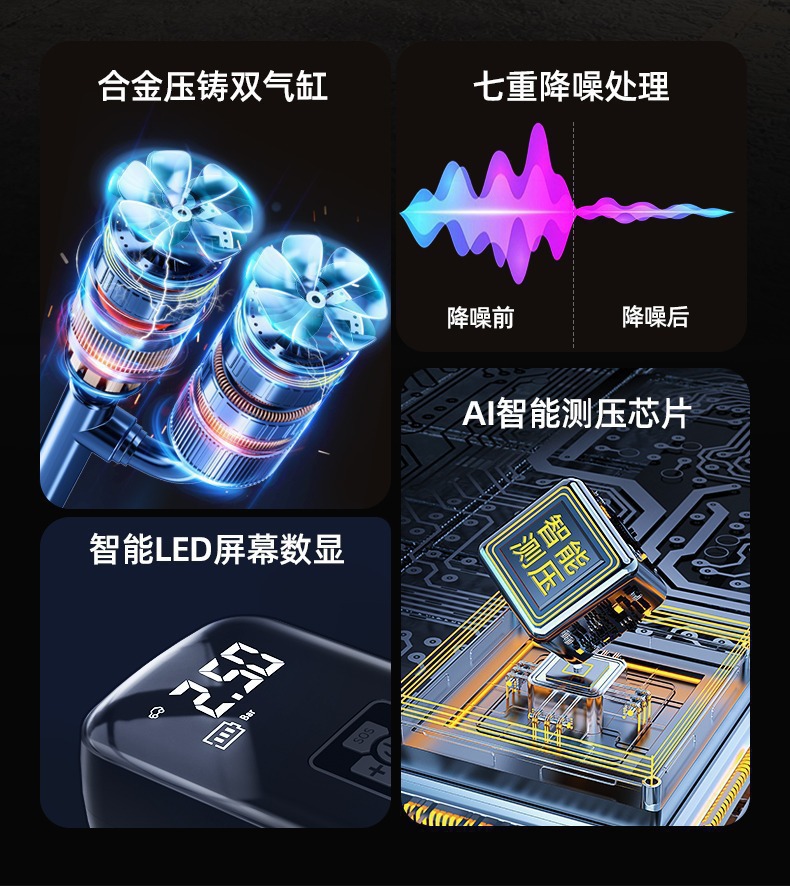 Car Air Pump, Smart Portable Air Pump, Car Tire Air Pump, Automatic Stop When Fully Inflated, Multi-Functional Air Pump