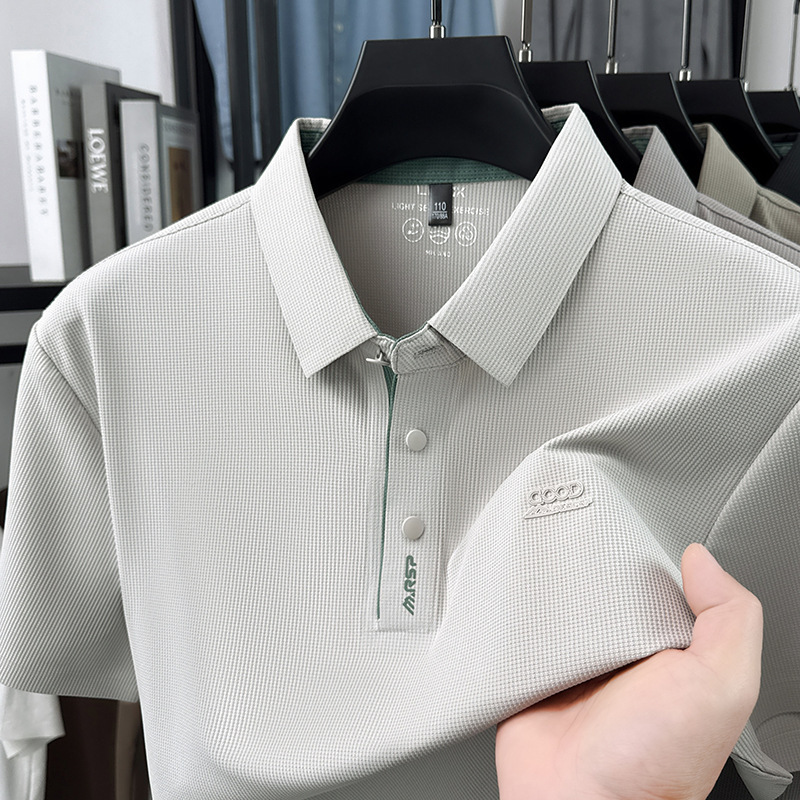 Ice Silk Seamless Men's Short-Sleeved Polo Shirt for Men 2026 Summer New High-End Comfortable Stretch Half-Sleeved T-Shirt for Men