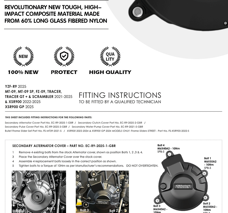 Suitable for Yamaha Mt-09 Xsr900 Fz-09 Protective Cover Gbracing Engine Anti-Fall Side Cover